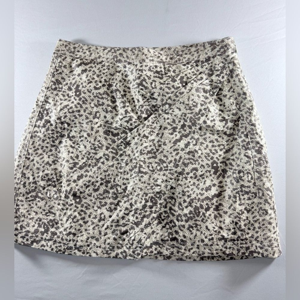 Free People Faux Leather Mini Skirt in Cream and Brown Leopard Print